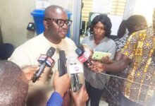 Mr Asamoah speaking to the media after the meeting