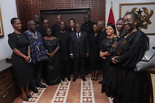 • President Akufo-Addo (middle) with the family members of the late Kwesi Botchway