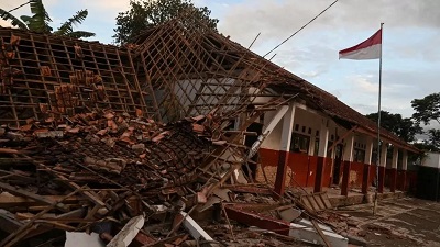 A collapsed school building in Cianjur