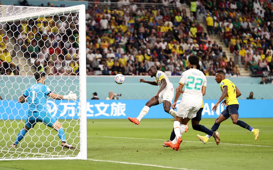 Senegal skipper Khoulibaly strikes home the winning goal of their game against Ecuador