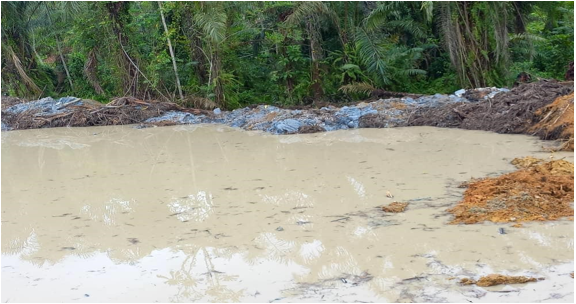 Environmental destruction caused by illegal mining at Ewereko, Aiyinasi North