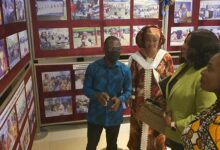 • Mr Bismark Bless Nyadzi briefing the dignitaries on the exhibition. Photo: Godwin Ofosu-Acheamp