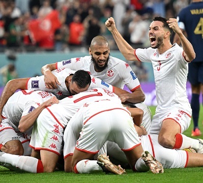 • Tunisian players celebrating the only goal of the game