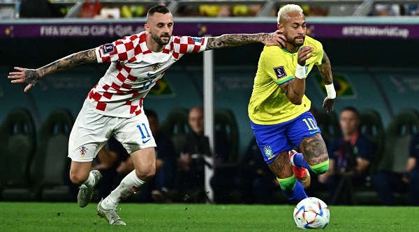 Brazil's Neymar (right) challenged by Croatia's Brozovic in yesterday's encounter