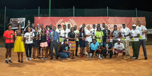 Winners displaying their prizes after the event