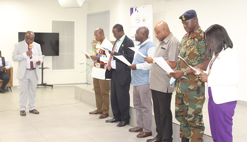 • Mr Kwaku Agyeman-Manu (left) inaugurating the committee Photo: Anita Nyarko-Yirenkyi