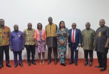 • Mr O.B Amoah (second from right), Dep Local Govt Minister with Nana Kwasi Agyekum Dwamena (middle), Dr Nana Ato Arthur (third from right) and other dignitaries Photo Godwin Ofosu-Acheampong