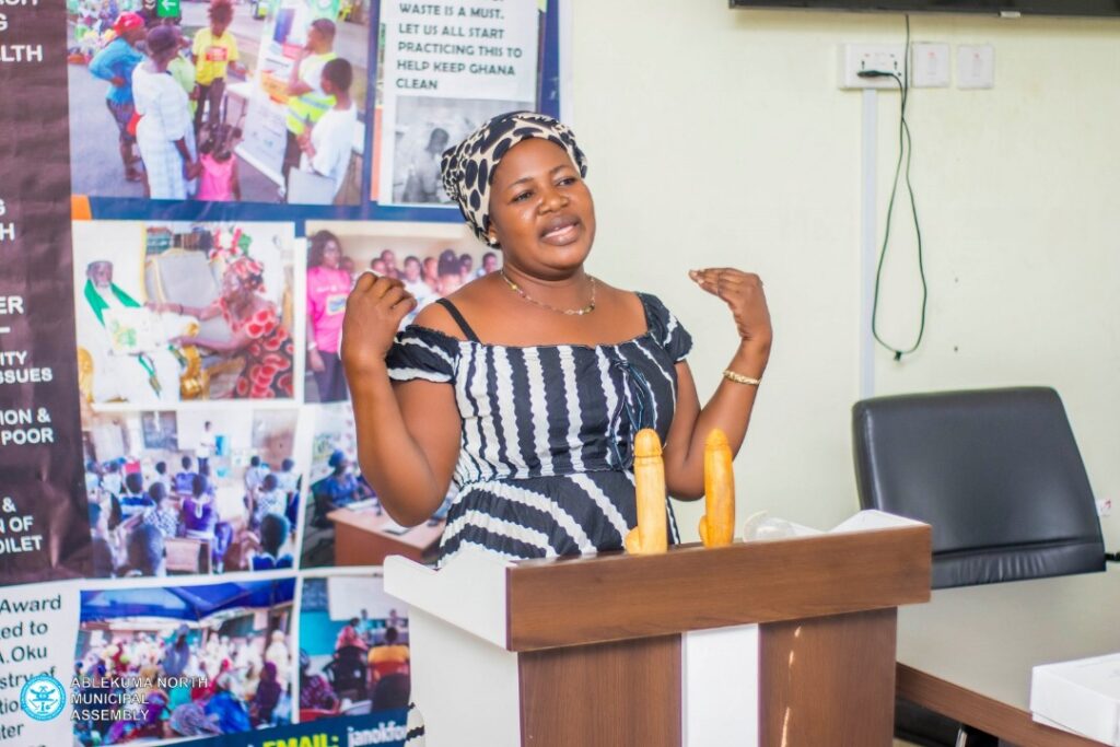 Mrs Gladys Anaba (Inset) making a point during her presentation