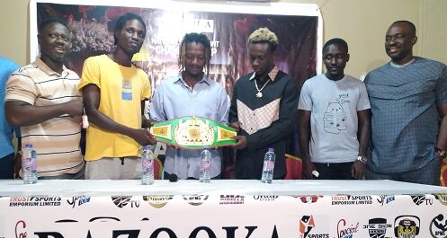 • Takyi (third right) and Kuwornu (second left) with the title while their trainers look on