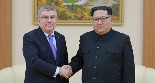 • Thomas Bach (left) and North Korea leader, Supreme Leader Kim Jong-un