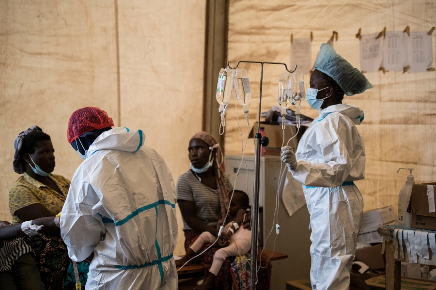 Health workers treat cholera patients at the Bwaila Hospital in Lilongwe central Malawi on Jan. 11, 2023.