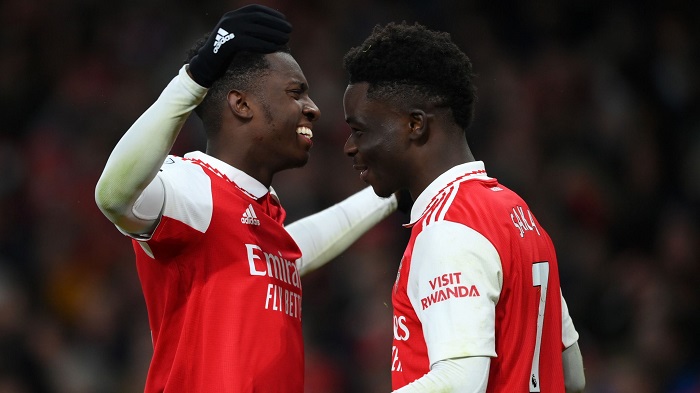 • Nketiah (left) and Saka scored against United on Sunday