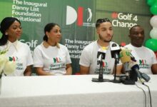 • Danny List, flanked by Foundation Directors Rebecca Donkor (left) Angela List and Joe Owusu Ansah (right) while addressing the media yesterday