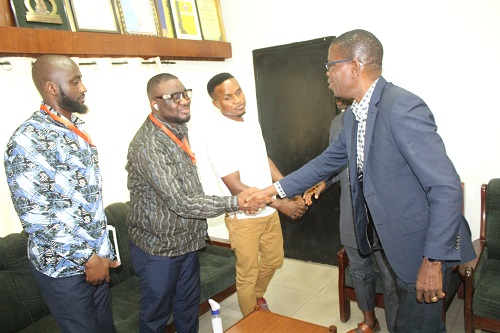 Mr Dave Agbenu (right) welcoming the PR delegation in his office. Photo. Ebo Gorman