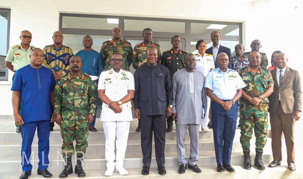• Mr Samuel A. Jinapor (fifth from right),Vice Admiral Seth Amoama (third from left) with officials from GAF and the ministry