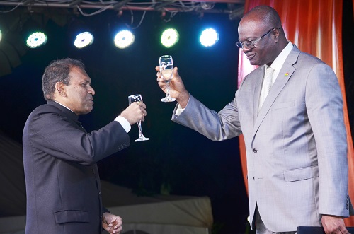• Mr Sugandh Rajaram (left) proposing a toast to Mr Kwaku Ampratwum-Sarpong, Deputy Minister of Foreign Affairs and Regional Integration, at the ceremony Photo: Vincent Dzatse