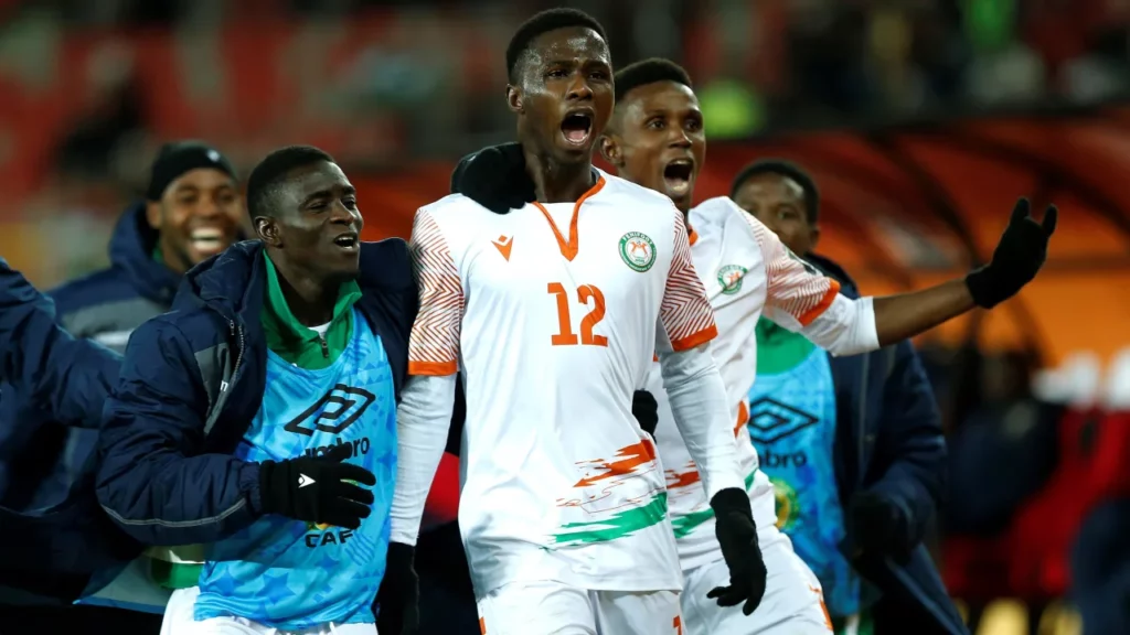 • Niger players celebrating their shock win over Cameroun