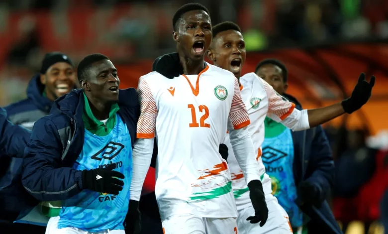 • Niger players celebrating their shock win over Cameroun