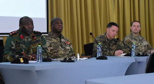 • Colonel William Nortey (left) addressing the media. With him are other military officers