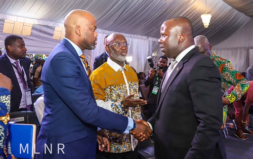 Mr Jinapor exchanging pleasantries with Mr Mene at the Summit