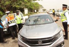 • Policemen checking some of the offending drivers on the Korle Bu mortuary road during the exercise. Photo: Ebo Gorman