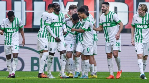 • Sassuolo players celebrating yesterday's victory
