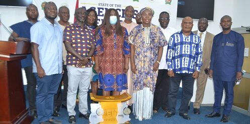 • Ms Alice A. Ofori-Atta (third from left) with Mr Akwasi A. Boachie (right) and other dignitaries after the programme Photo: Victor A. Buxton