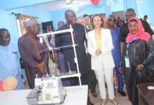 • Amb. Ozlem Ergun Ulueren (second from right), Mr Patrick Boamah (third from left) and other dignitaries touring the centre Photo: Ebo Gorman