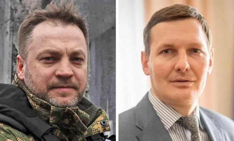 • Interior Minister, Denys Monastyrsky, and first deputy minister,Yevhen Yenin
