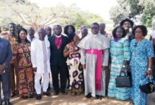 • Most Rev. Dr Boafo (third from right) with members of the year group and the facility (inset).