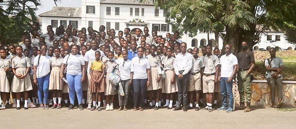 • Students of Ayikuma MA Basic School and members of EduAid after the educational tour