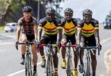 • Anthony Boakye (second left) and other Ghanaian cyclists ready to make the nation proud