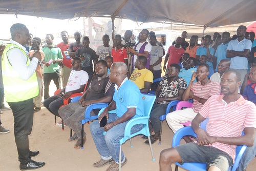 • Mr Richard Kwasi Eyiah speaking to the drivers at the programme Photo Victor A. Buxton