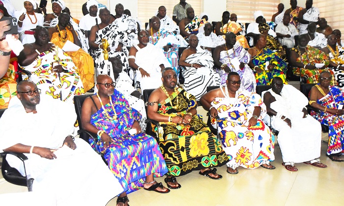 • Nii Ayi-Bonte II, Gbese Mantse (third from right) and other chiefs at the event Photo: Seth Osabukle