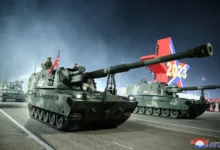 • North Korean armoured vehicles participate in a military parade