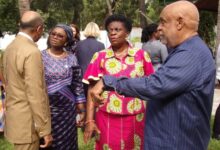 • Ms Adelaide Anno-Kumi (second from right) interacting with Mr Irchad Razaaly (left), Ms Fatou Ndiaye Diallo and Mr Charles Abani (right) Photo: Michael Ayeh
