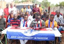 • Mr Obeng Takyi (seated behind the mic) addressing journalists on Sunday