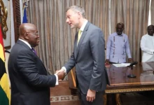 President Akufo-Addo (left) exchanging greetings with Mr Christian Lindner turing