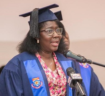 • Prof. Boohene (inset) delivering her address at the matriculation ceremony