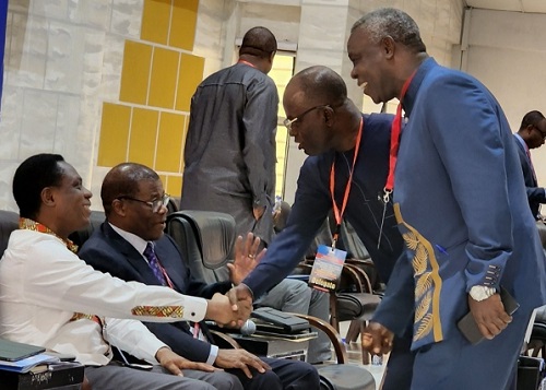 • Apostle Nyamekye exchanging pleasantries with some participants after the conference