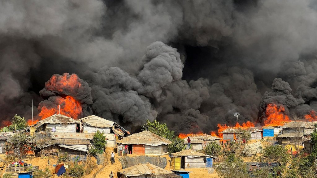 • Fire engulfing part of the camp, destroying shelters made from bamboo and tarpaulin