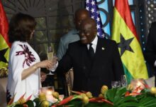 • President Akufo-Addo proposes a toast to Vice President Kamala Harris at a dinner held at the Jubilee House