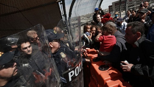 • The frustrated migrants stormed the border