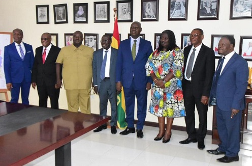 • Justice Kwasi Anin Yeboah (middle) with executives of the commission Photo: Seth Osabukle