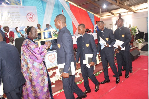 • Rev. Daniel Adu Asare (left) congratulating the clergymen after their ordination Photo: Ebo Gorman