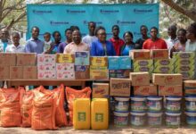 • Officials of Prudential Bank handing over the items to the orphanage