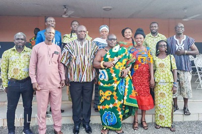 Nana Otutu Ababio V in a group photograph with some officials of GGSA