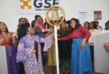 • The participants who attend the GSE gender programme, ringing the bell to commemorate the day. Photo: Vincent Dzatse