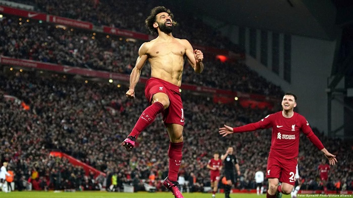 • Mohamed Salah celebrating one of his goals against United on Sunday