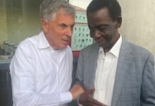 • Amb. Quarcoo (right) in a chat with Barry Dein